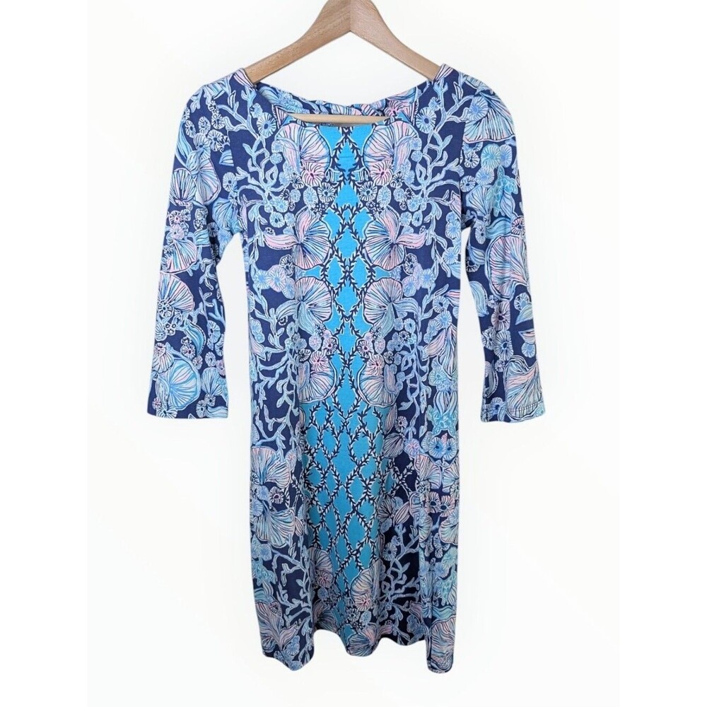 Lilly Pulitzer Womens Bay Shift Dress 3/4 Sleeve Lapis Lazuli XS